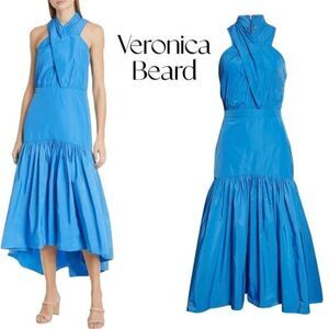 VERONICA BEARD Asymmetric tiered taffeta maxi dress in Cobalt Blue Sz 6 NWT
